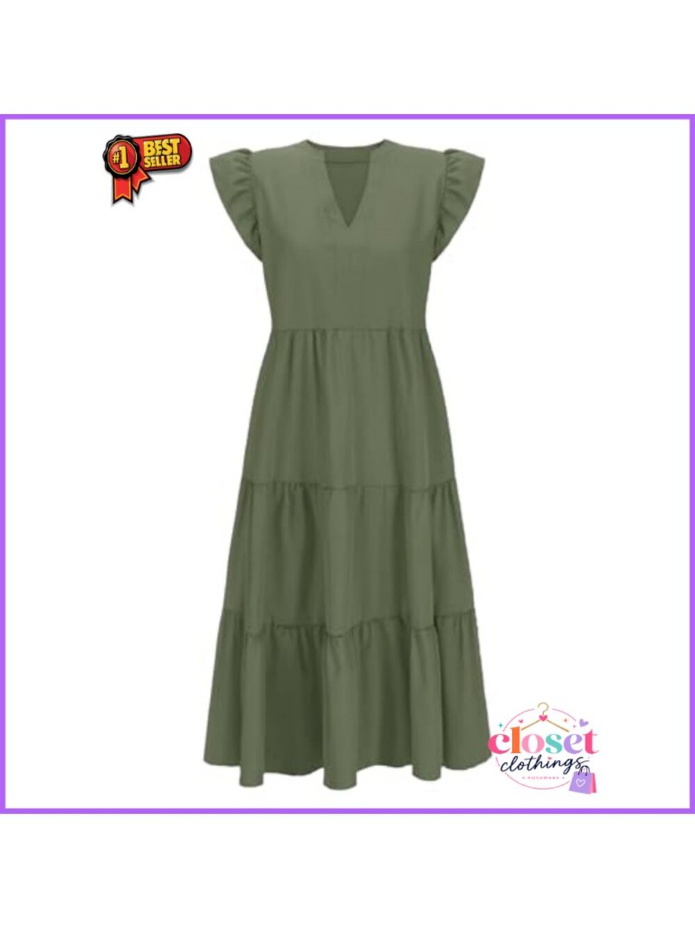 Womens Nursing Midi Dress Sleeveless Tiered Breastfeeding Pockets - Picture 3 of 5